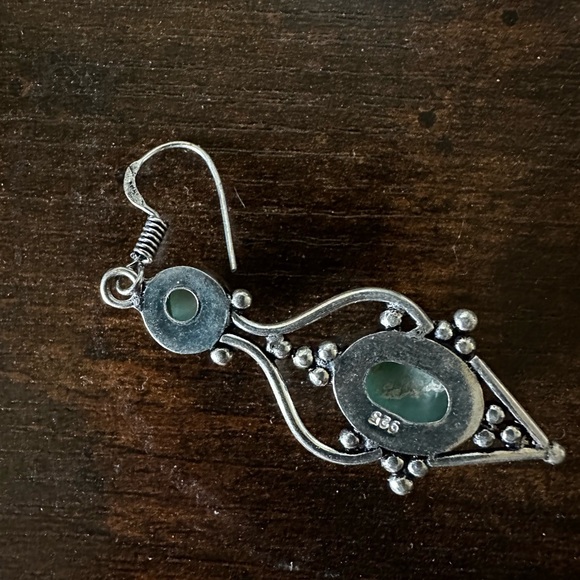 Boho Larimar and Silver Earrings - Picture 3 of 3
